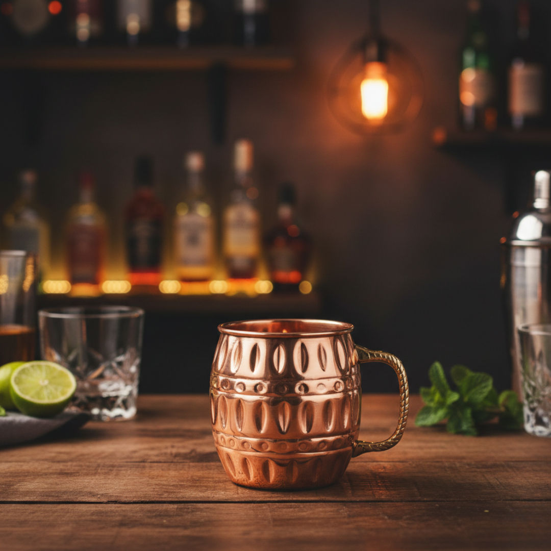 Pure copper round barrel shaped design moscow mule beer mug cup, volume, 530 ML